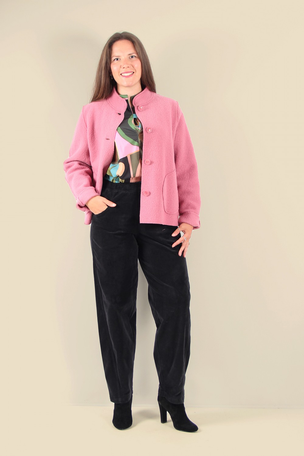 Vetono Boxy Boiled Wool Jacket Raspberry