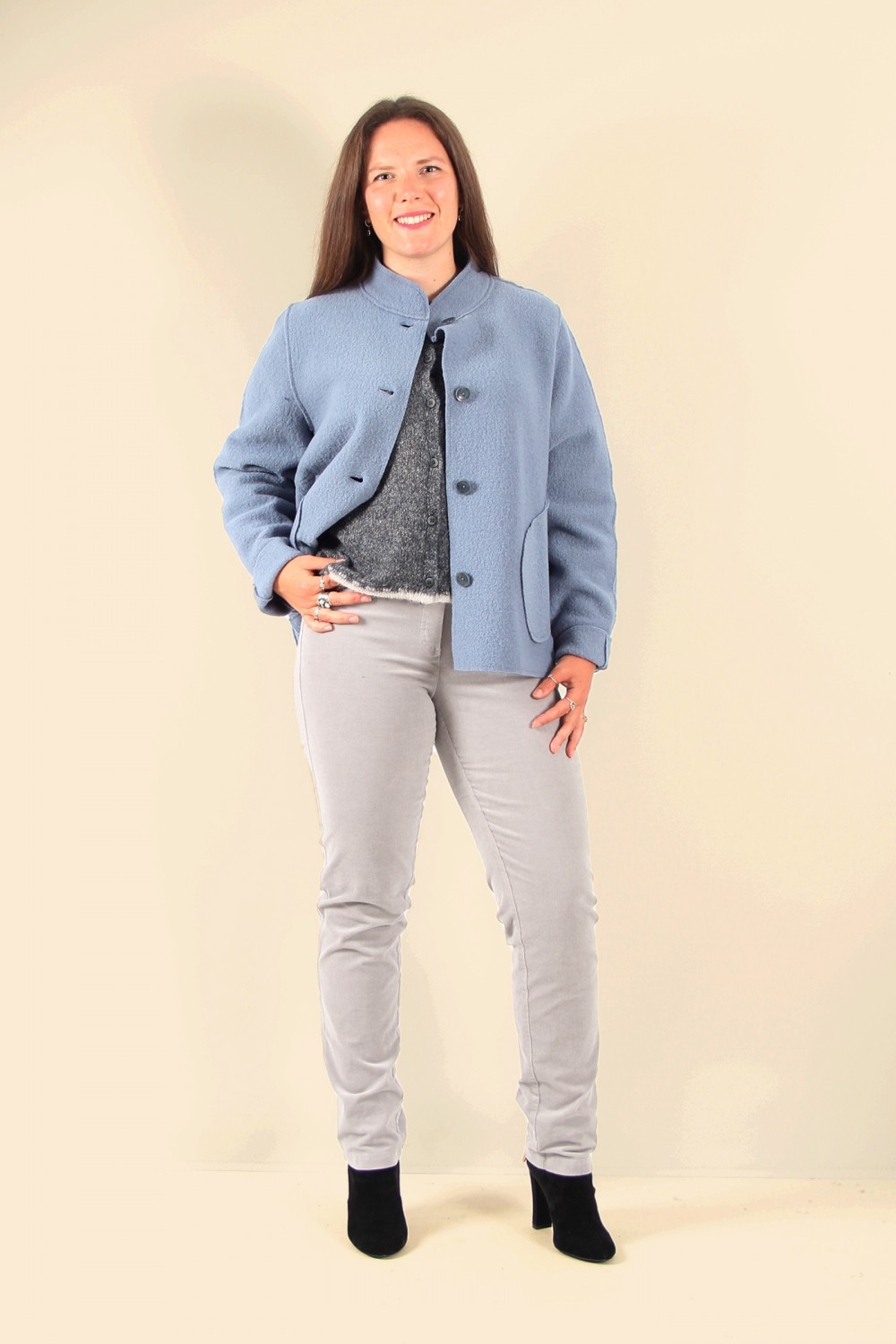 Vetono Boxy Boiled Wool Jacket Blue