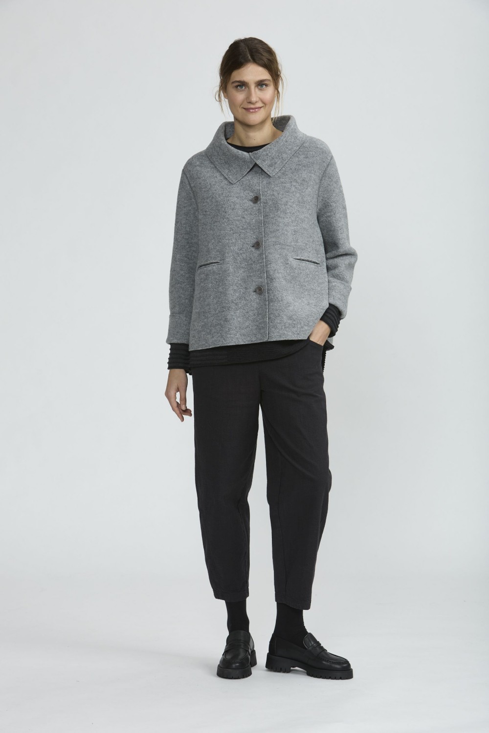 Vetono Shawl Collar Boiled Wool Jacket Basalt