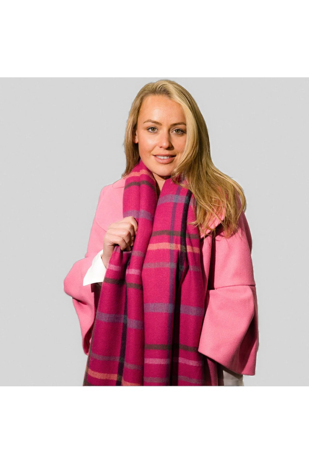 Zelly Blanket Check Super Soft Scarf Hot Pink