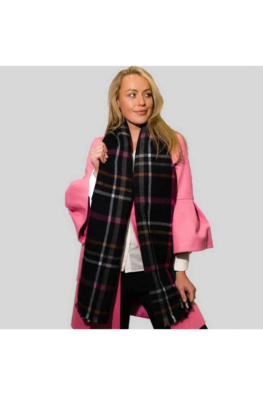 Zelly Blanket Check Super Soft Scarf Black