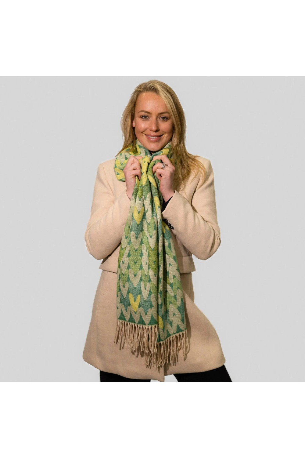 Zelly Multi Hearts Print Luxury Scarf Green