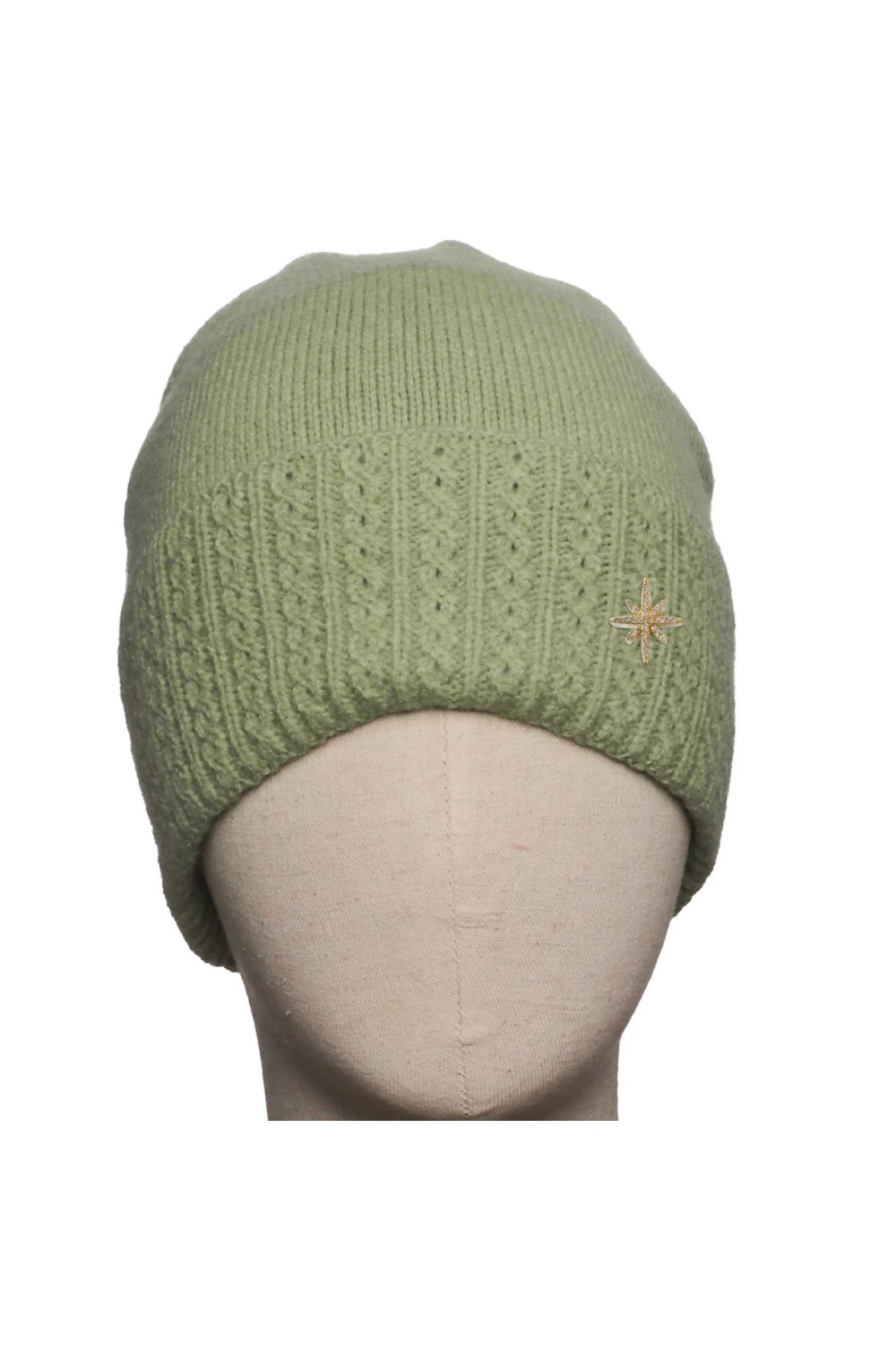 Zelly Cable Detail Knitted Beanie Hat Green