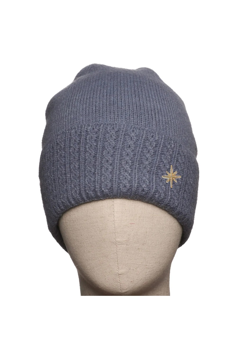 Zelly Cable Detail Knitted Beanie Hat Blue