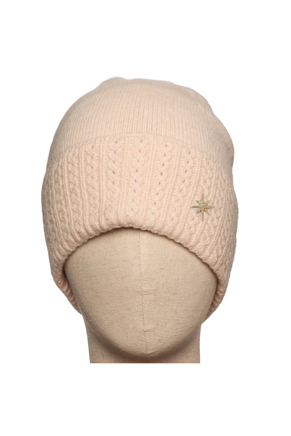 Zelly Cable Detail Knitted Beanie Hat Cream