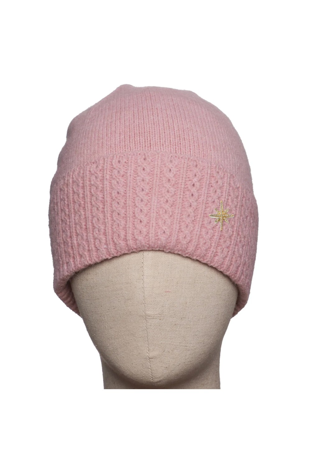 Zelly Cable Detail Knitted Beanie Hat Pink