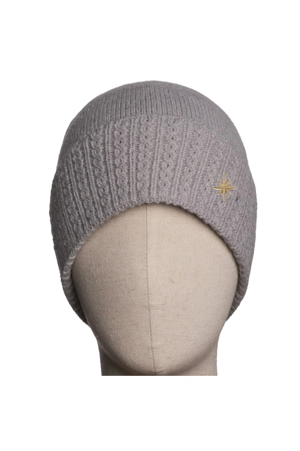 Zelly Cable Detail Knitted Beanie Hat Grey