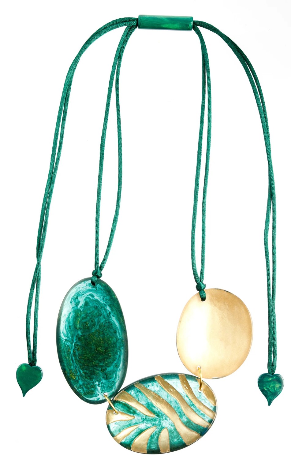 ZSISKA DESIGN LILITH ADJUSTABLE CORD NECKLACE ROSE GOLD/EMERALD