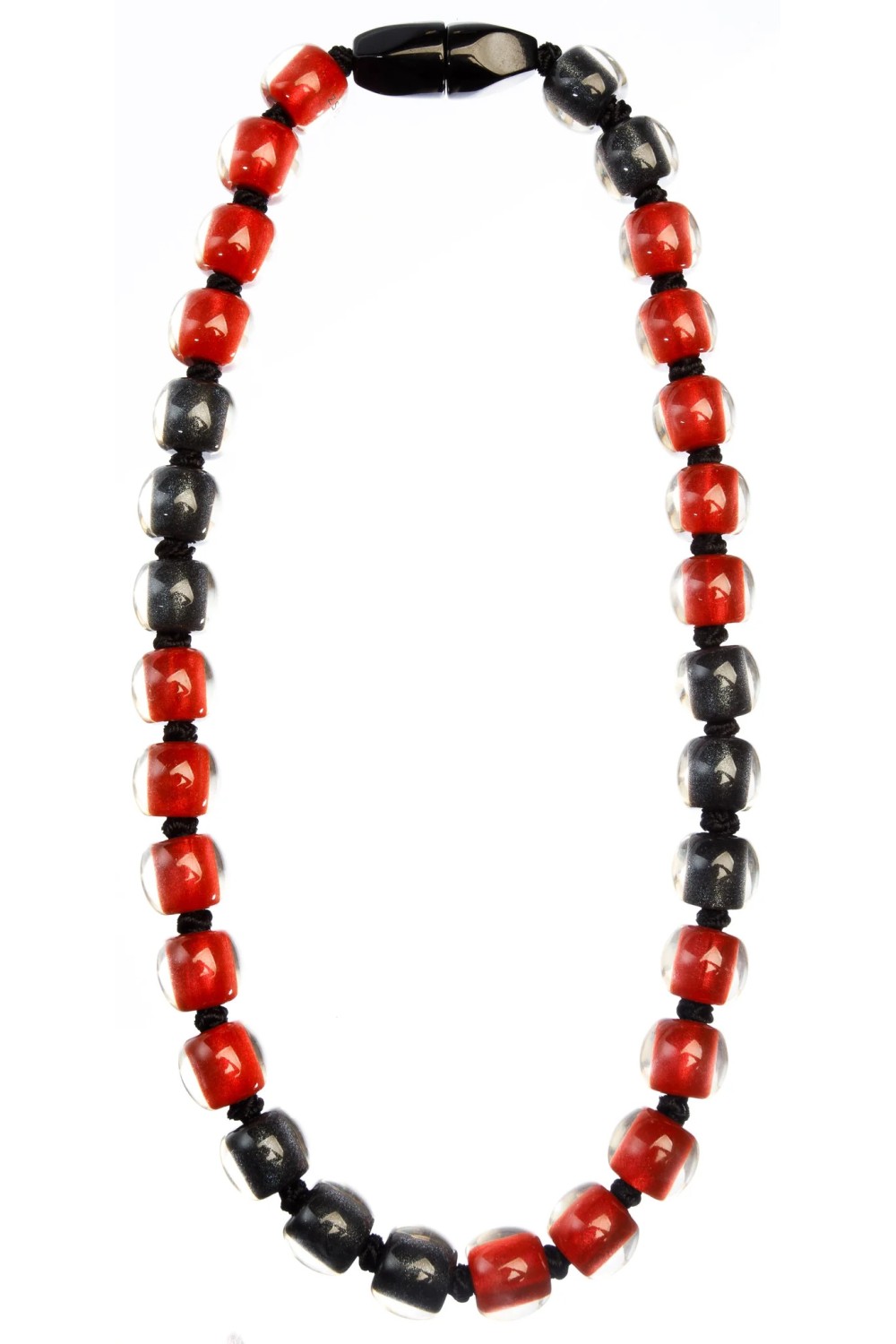 ZSISKA DESIGN COLOURFUL BEADS MAGNETIC CLOSURE NECKLACE ANTHRACIE/CHERRY RED